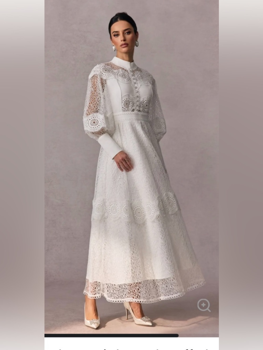 NWT Sunfere White Lace Maxi Dress with Long Lace Sleeves